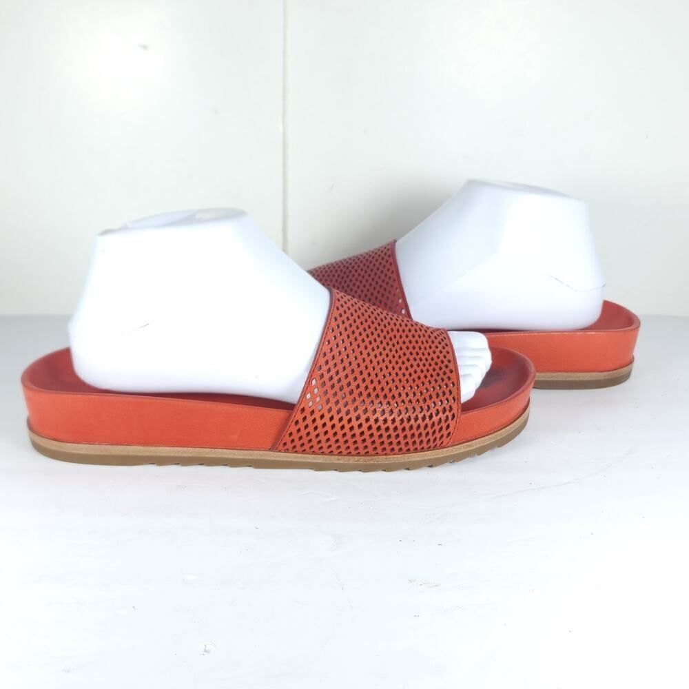 Frye Women's Lily US8,5? Orange Leather Perforated Flat Slide Sandals Shoes - Picture 8 of 16